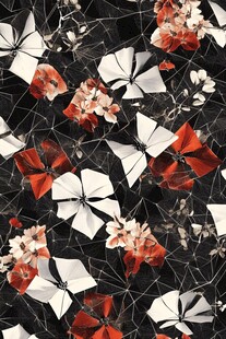 黑白红折纸花卉几何图案