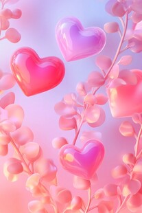 梦幻心形花卉浪漫背景图