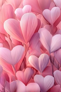 梦幻粉色心形叶片背景