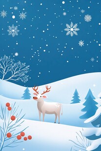 雪夜中的驯鹿与冬日美景