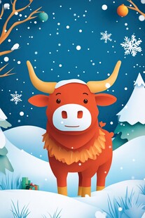 雪地萌牛迎冬景