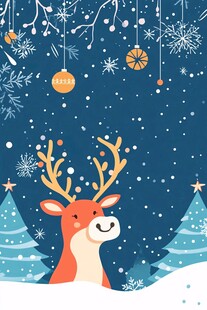 圣诞驯鹿雪景欢乐氛围