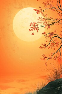 秋日夕阳下的静谧树景