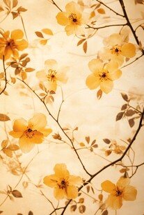 黄色花卉枝叶唯美画面