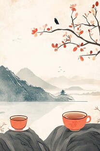 湖畔秋景双杯伴鸟栖