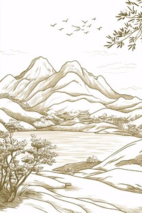 山水写意画中的宁静景致