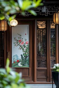 中式门庭 雅致花卉挂画