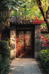 古雅中式庭院木门景致