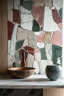 彩色碎瓷墙面的独特卫浴风