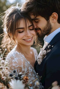 浪漫新婚夫妇甜蜜依偎