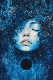 梦幻蓝调卷发神秘女性