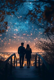 情侣赏星空夜景浪漫时刻