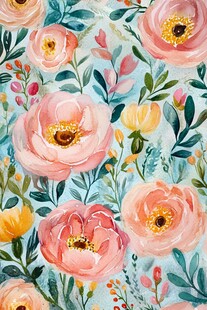 梦幻水彩花卉图案背景