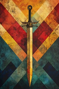 复古几何背景中的精美宝剑
