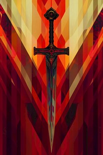 奇幻宝剑于几何色彩背景中