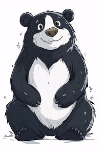 可爱黑白熊坐姿卡通形象