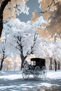 雪林中的古典马车美景