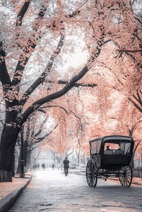 樱花树下的复古马车之旅