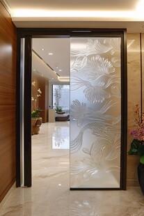 中式雕花玻璃隔断入户门