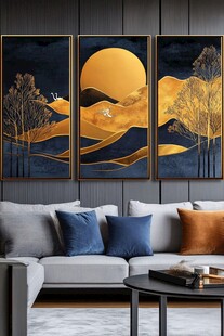 金色山水三联装饰画