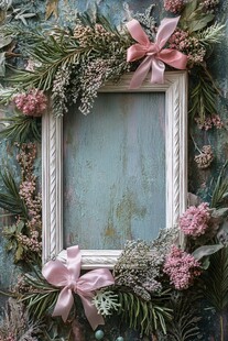 粉饰花环装饰的复古相框
