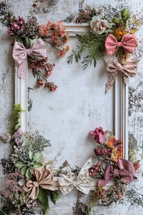 花卉装饰的复古白色相框