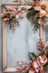 粉色花卉装饰木质相框