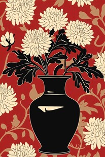 中式花瓶菊花图案背景图