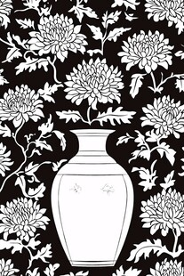 黑白菊花花瓶图案设计