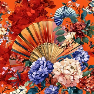 中式折扇花卉图案艺术风