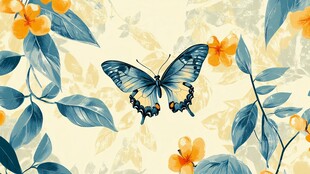 蝴蝶在繁花绿叶间飞舞