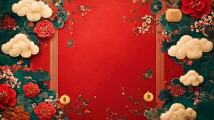 中式喜庆红底花卉云纹背景