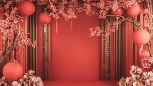 中式喜庆场景 繁花红灯