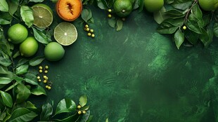 青柠柑橘绿叶清新背景图