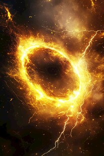 火焰闪电环绕的神秘圆环