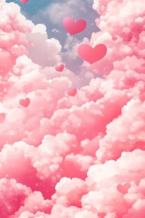 粉色云间飘爱心梦幻景象