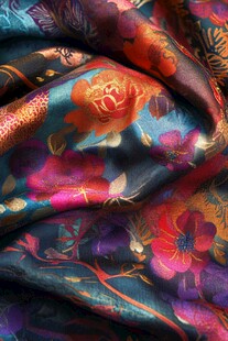 绚丽多彩花卉图案丝绸面料