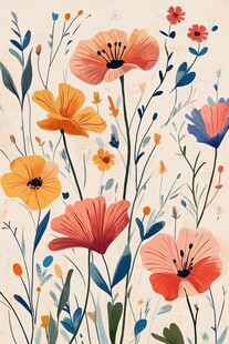 手绘多彩花卉图案插画