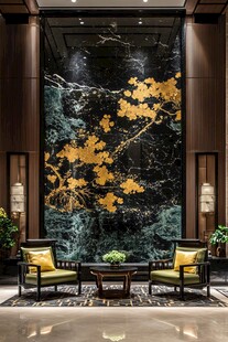 中式奢华客厅 金枝壁画装点