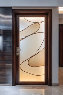 现代简约艺术玻璃实木门