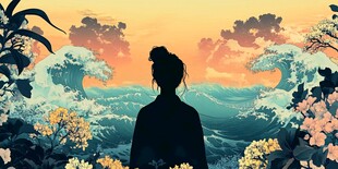 女子赏景剪影