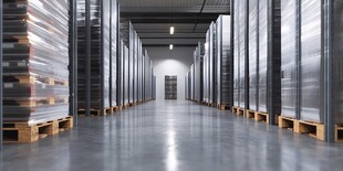 宽敞仓库内整齐排列的货架