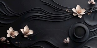 黑底浮雕风花朵装饰图案