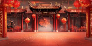 中式古建灯笼喜庆场景