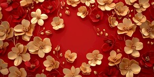 红底金花装饰背景图