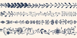 手绘蓝色花卉装饰分割线