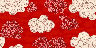 中式红底祥云图案背景