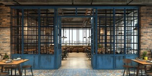 复古蓝门餐厅室内景致