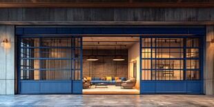 工业风蓝色玻璃门室内空间