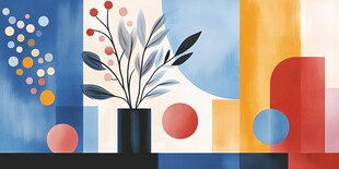 几何风格花瓶植物插画